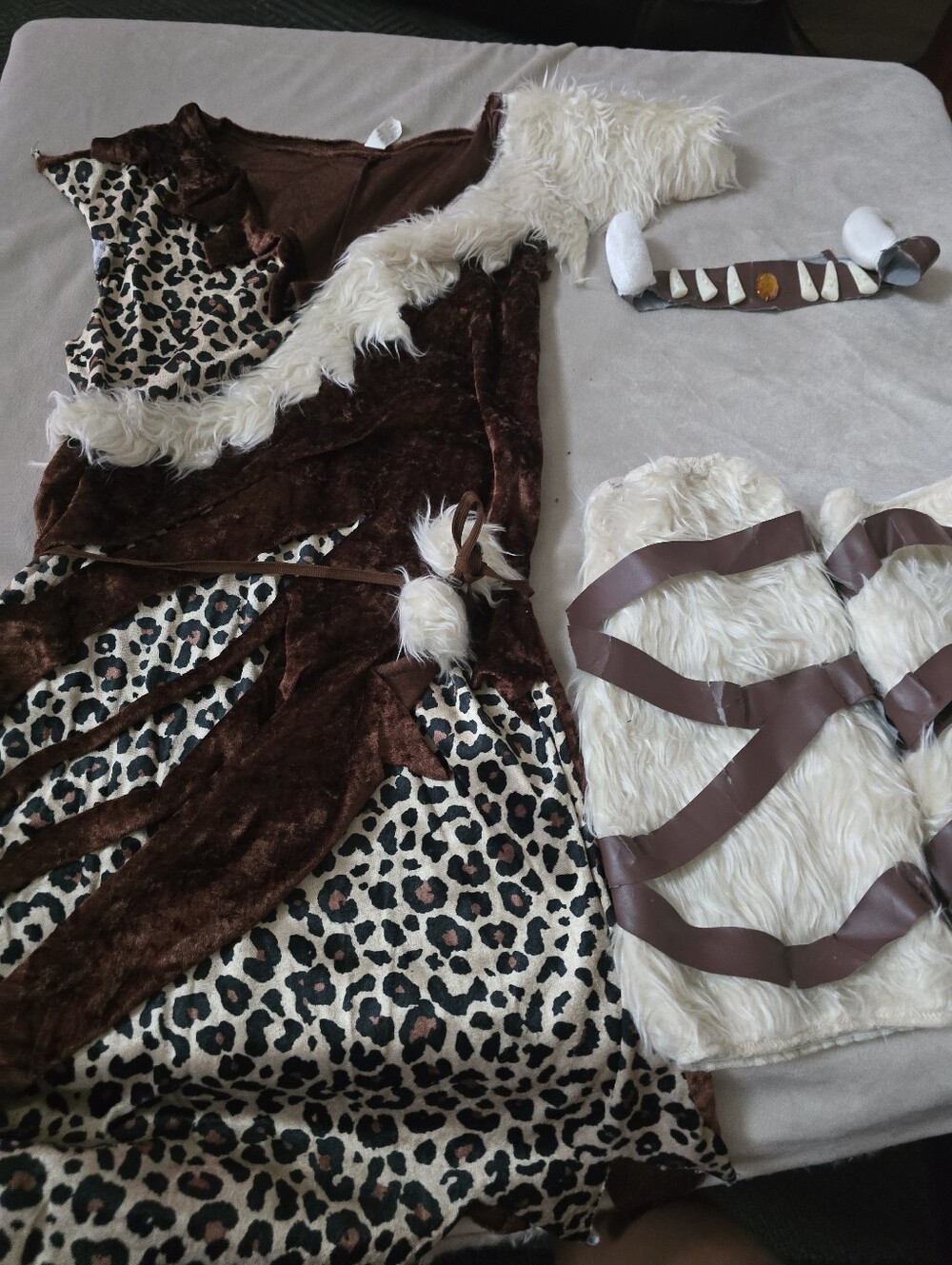 Halloween Custome Brown and Cream Cavewoman with Leopard Print 4 Pieces